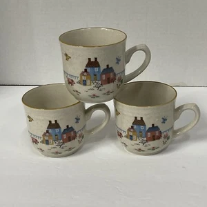 Taza de té de café "Farm Heartland" de gres internacional de colección. Juego de 3 .Japón - Imagen 1 de 5