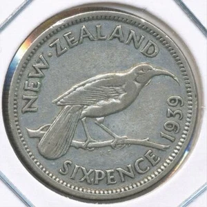 New Zealand 1939 Sixpence 6d George VI (Silver) - Fine - Imagen 1 de 3