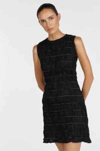 DISSH WOMENS DAVINA BLACK SHIRRED MINI DRESS 100% LINEN SLEEVELESS US SIZE 2 NWT - Picture 1 of 19