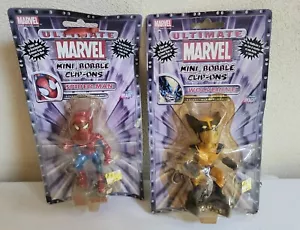 VINTAGE ULTIMATE MARVEL WOLVERINE & SPIDER-MAN MINI BOBBLE CLIP-ONS (SEE PICS) - Picture 1 of 2