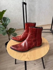 Vintage CYDWOQ Red Leather Boots Handmade Women's Size 37,5 - Picture 1 of 8