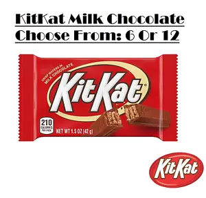 KIT KAT Milk Chocolate Wafer Candy, 1.5 oz. Bars (Choose From: 6 Or 12) - Picture 1 of 7