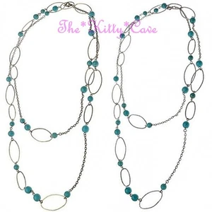 Distressed Quemado Mate Ovalado Eslabones Largo Flapper Turquesa Guijarros Étnico - Imagen 1 de 4