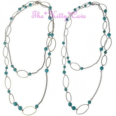 Affliggere Bruciato Opaco Ovale Maglie lungo Maschietta Turchese Pietre Etnico - Immagine 1 di 2