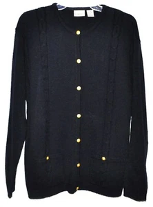 Classic Elements Black Cardigan Cable Knit Button Front Pockets Women's Sz M - Picture 1 of 2