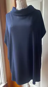 St John Milano Wool Knit Poncho Tunic Cowl Neck Sweater Navy Blue Sz M/L NWOT - Picture 1 of 12