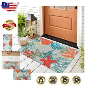 Premium Aqua Hand-Tufted Rug for Indoor/Outdoor - 2'6" x 4' with Ocean Design - Picture 1 of 10