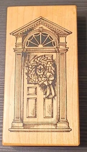 PSX Colonial Christmas Door wood mounted rubber stamp K1474 RETIRED 1995 USA - Picture 1 of 8