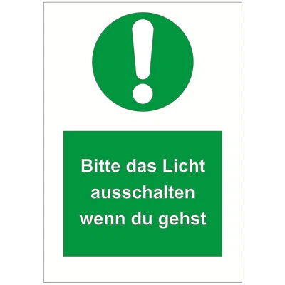 INDIGOS UG Schild Sicherheit - Warnung - Bitte das Licht ausschalten wenn du gehst