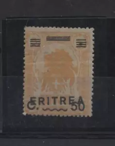 Eritrea 1922 Soprastampati 50c. su 5a giallo linguellato con varietà N1915 - Foto 1 di 1