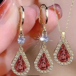 Elegant Teardrop Earrings with Matching Necklace Set for Women Fashion - Picture 1 of 21