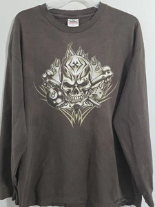 Y2K Vingtage Skull Flames Eightball Longsleeve T-Shirt Men's Size XL - Picture 1 of 8
