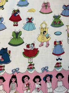 Vtg 1993 Pink Paper Doll Border Fabric Traditions Mouse Feathers 7/8 yd washed - Picture 1 of 6