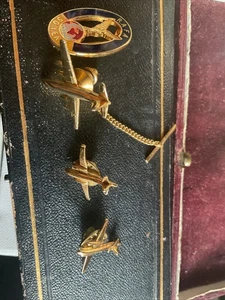 Vintage Aviation Pilot Cufflinks &Tie Clip Gold Tone Aircraft Airliner,RAFA pin - Picture 1 of 16