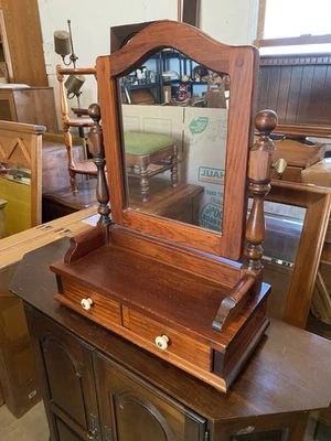 Ethan Allen Dark Antiqued Pine Old Tavern Dresser Top Vanity Mirror - Image 1 of 4