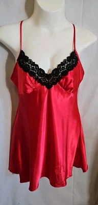 Linea Donatella Mujer Rojo Negro Encaje Chemise Vestido Sin Mangas Lencería XL Romántico Foto 1 de 4