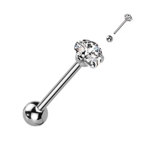 Piercing Lingua Argento Barbell Piercing Zunge Zirconia Cuore Griffe - Foto 1 di 1