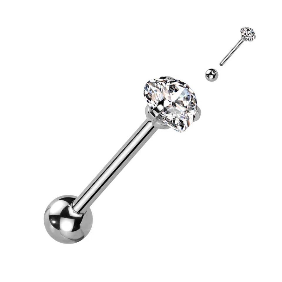 Piercing Lingua Argento Barbell Piercing Zunge Zirconia Cuore Griffe - Immagine 1 di 1