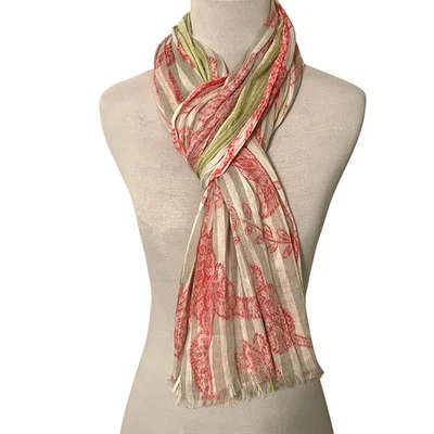 LOFT Bufanda Floral Mujer Rosa y Verde Rectángulo Lentejuelas Flecos 74" x 20" Foto 1 de 4