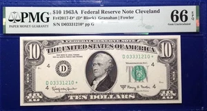 1963A $10 Federal Reserve Note Fr-2017-D* Cleveland PMG66 Gem EPQ - Picture 1 of 2