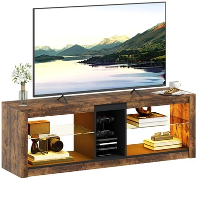 HOMCOM TV Stand, Entertainment Centre with LED Lights, Rustic Brown - Image 1 of 4