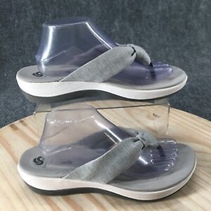 Clarks Cloudsteppers Sandals Womens 11 M Flip Flop Wedge Gray Fabric Slip On