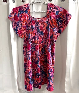Terra Sky Women Dress Size 4X Tropical Floral Gauze Smock Square Neck Boho 18240 - Picture 1 of 10