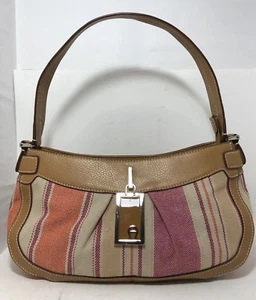 ETIENNE AIGNER Linen Shoulder Hobo Tote Handbag Purple Orange Ecru Fabric Purse - Picture 1 of 12