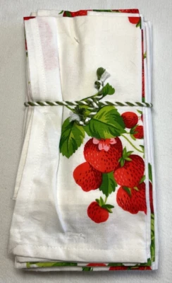 ABRIL CORNELL SERVILLETAS DE CENA (10) FRESAS BLANCO ROJO VERDE 100% ALGODÓN NUEVO EN PAQUETE Foto 1 de 2