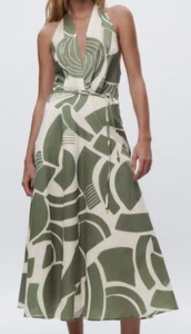 ZARA Women's Size Large Dress Printed Halter Neck - Picture 1 of 22