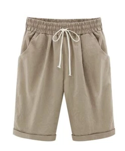 Women's Drawstring Elastic Waist Shorts Plus Size Shorts Khaki Asian 6XL/US 1... - Picture 1 of 7
