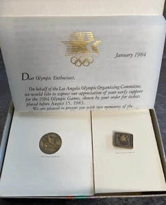 Vintage 1984 Olympic Lapel Pin & Olympic Friendship Medallion Coin Certificate - Picture 1 of 8
