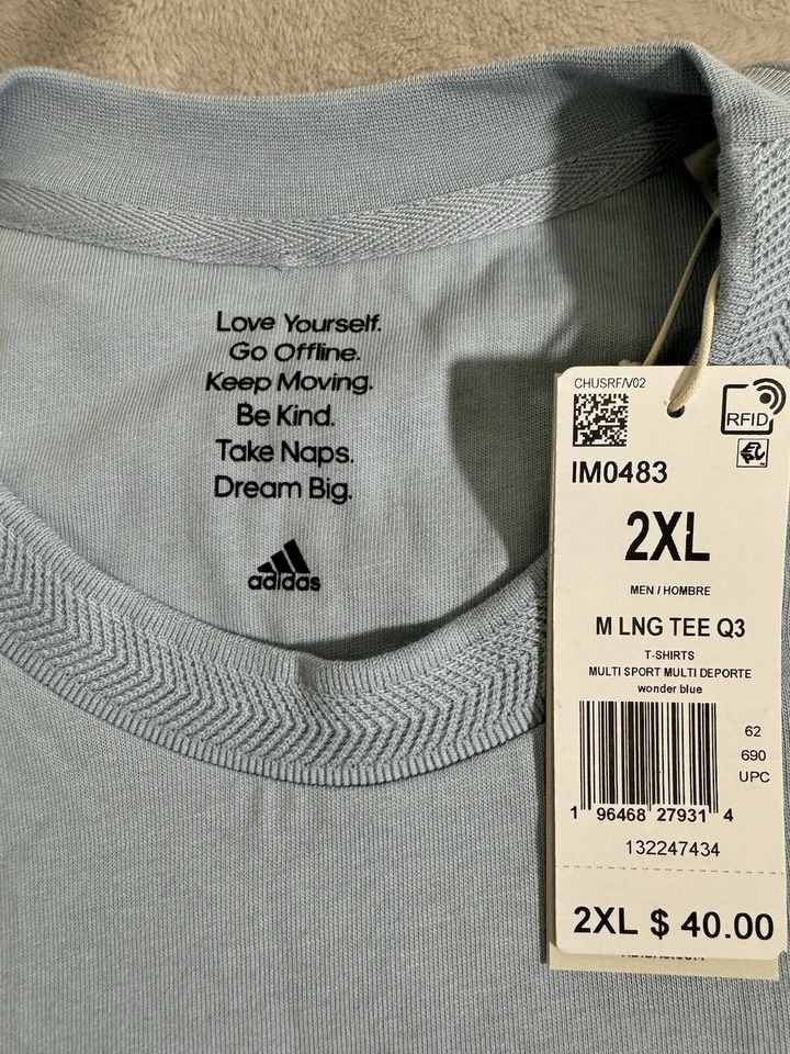 adidas Men's Relaxed Fit Lounge T-shirt Wonder Blue Size 2XL 100 Cotton