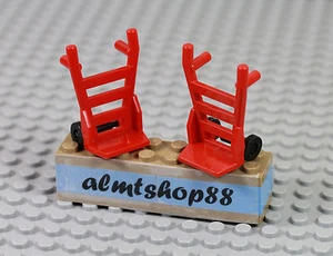 LEGO - 2x Carros de Mano Rojos Camión Dolly Minifigura Utensilio Ciudad Tren Lote - Imagen 1 de 1