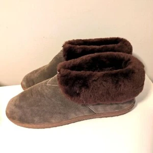 Old Friend Brown Leather And Sheepskin Slippers Size 14 - Picture 1 of 6