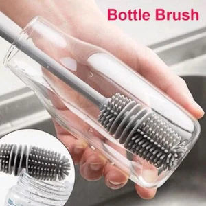 Silicone Bottle Cleaning Brush – Long Handle Cup & Glass Scrubber Tool - Picture 1 of 24