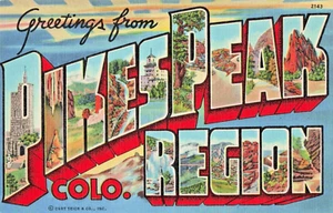 Postcard CO Pikes Peak Region Colorado-Large Letters Greetings-Vintage Linen C5 - Picture 1 of 2