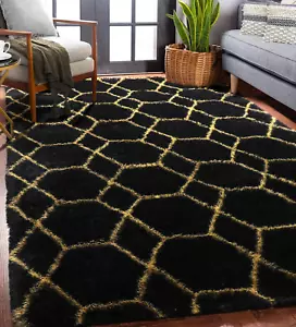 5X8 Rugs for Living Room Bedroom, Washable Fluffy Black and Gold Area Rug, Geome - Picture 1 of 9