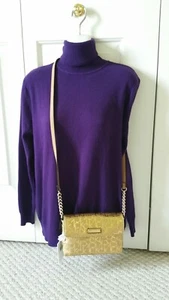 NEW $108 CALVIN KLEIN Monogram Logo CROSSBODY HANDBAG GOLD Bag Clutch Purse - Picture 1 of 11