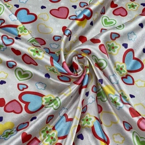 Funky Love Hearts Dress Satin Floral Fabric Costume Panto FANCY DRESS 60” IVORY - Picture 1 of 5