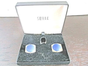 # New Cufflinks Gold Tone W/ Bright Blue Colored Stones Swank Vintage Original - Picture 1 of 4