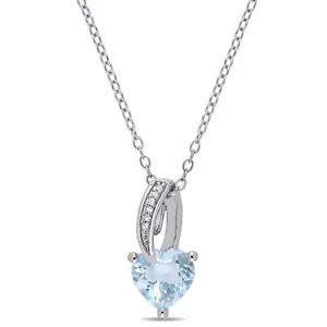 Amour Sterling Silver Aquamarine and Diamond Accent Heart Pendant with Chain - Picture 1 of 7