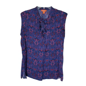 Camisa Joe Fresh Mujer Talla Pequeña Azul Floral Sin Mangas Corbata Frontal - Imagen 1 de 11