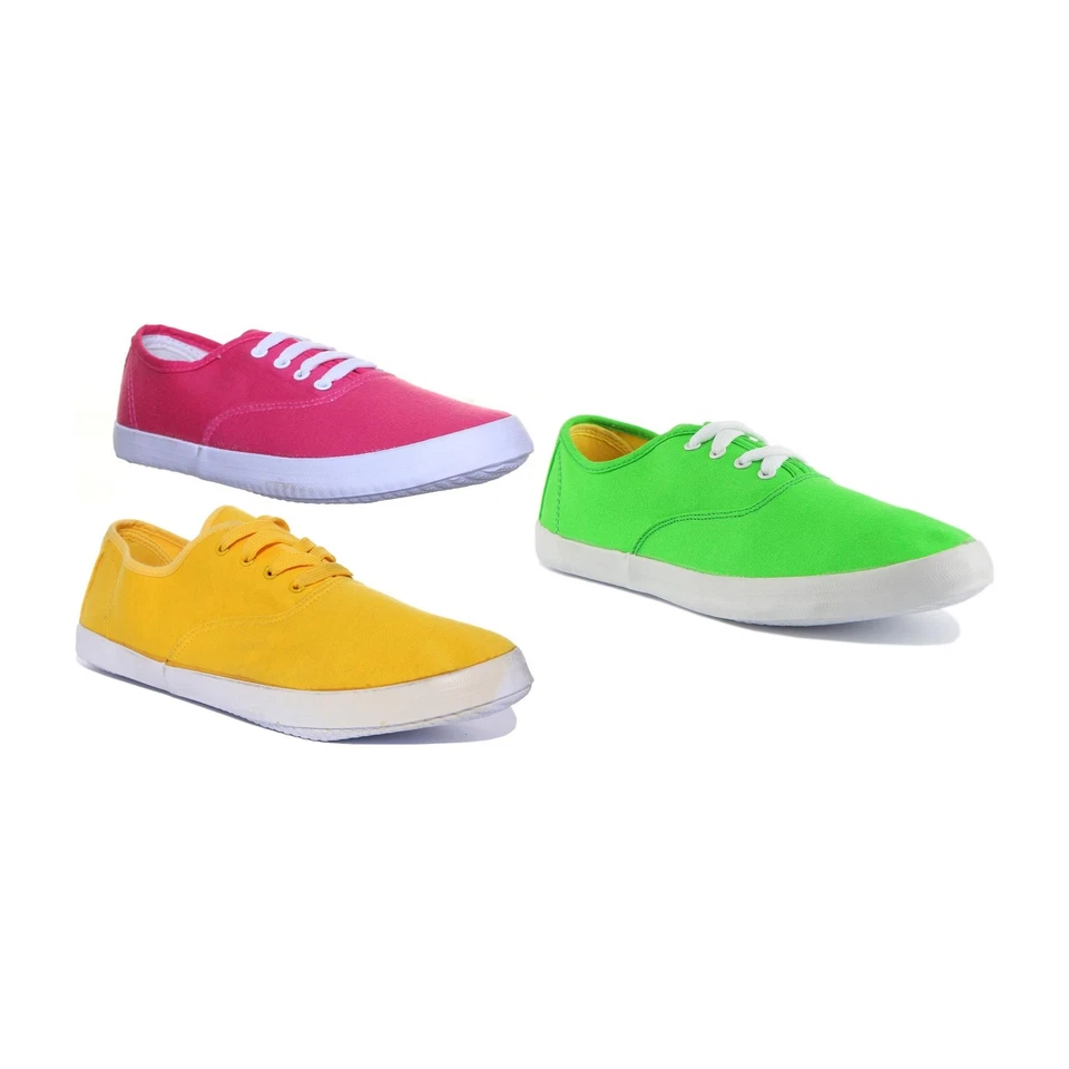 Womens Ladies Lace Up Low Cut Canvas Plimsoll Trainers In Green Size UK 2- 8 - Image 1 of 1