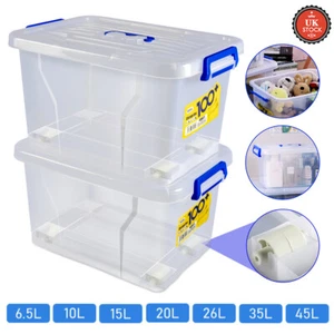 LARGE STORAGE BOXES WITH LID LOCK HANDLES FOOD CONTAINER HOME KITCHEN OFFICE BOX - Picture 1 of 18