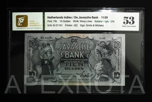 [LOW #1181] NETHERLANDS INDIES 10 GULDEN 1939 P79 AU 53 ABOUT UNC FANCY ROTATOR - Picture 1 of 2