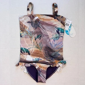 Sea Turtle Swimsuit Kids Girls 8y One Piece Ruffle WET Swimwear Youth NEW - Picture 1 of 7