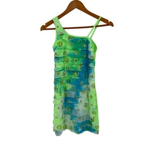 Girls Justice fluorescent green blue peace signs dress size 14 - Picture 1 of 8