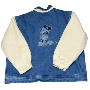 Vintage 90s Disney Store Mickey Mouse 1928 League Denim Varsity Jacket Size XL - Bild 1 von 9