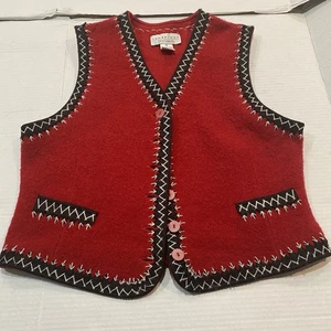Chaleco De Colección Cambridge Dry Goods 100% Lana Hervida Mujer Pequeño Rojo Bordado - Imagen 1 de 4